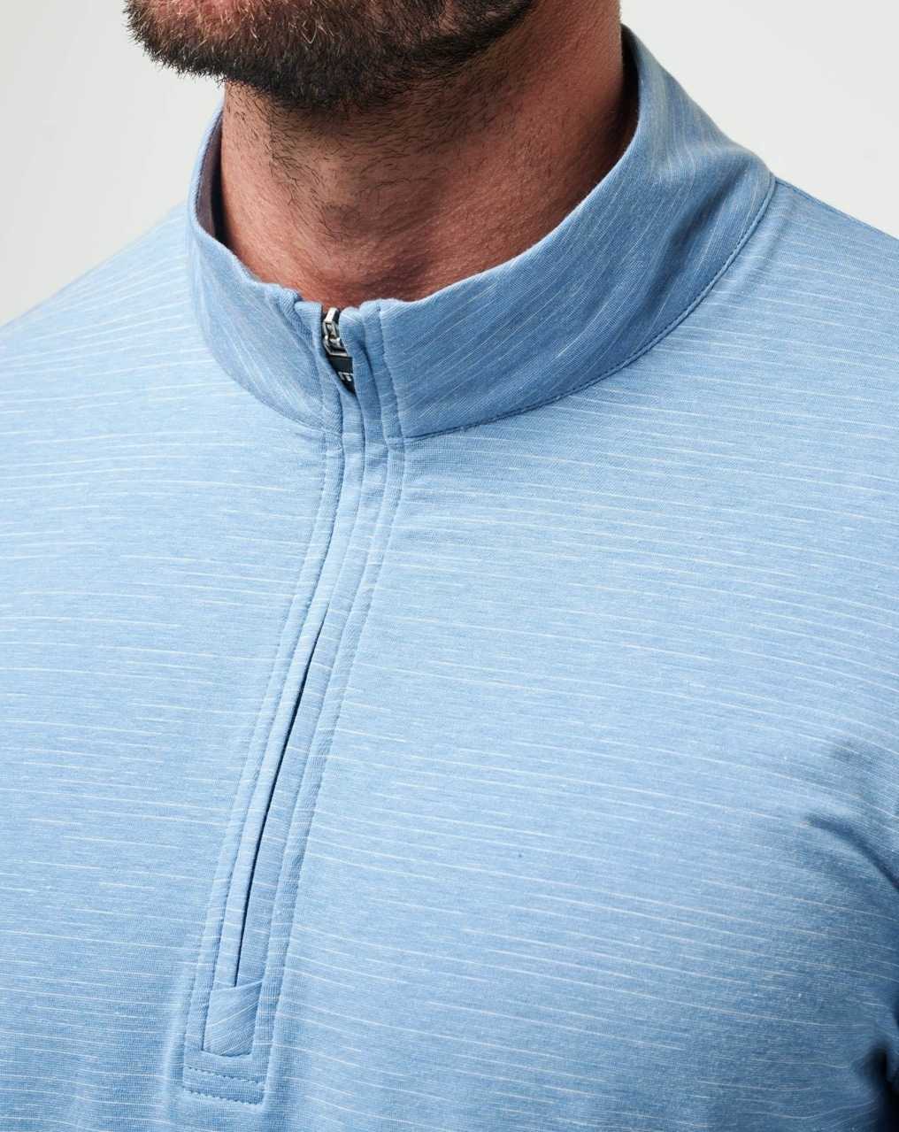 Travis Mathew The Heater Quarter Zip Heather Blue | ROILZFN-20