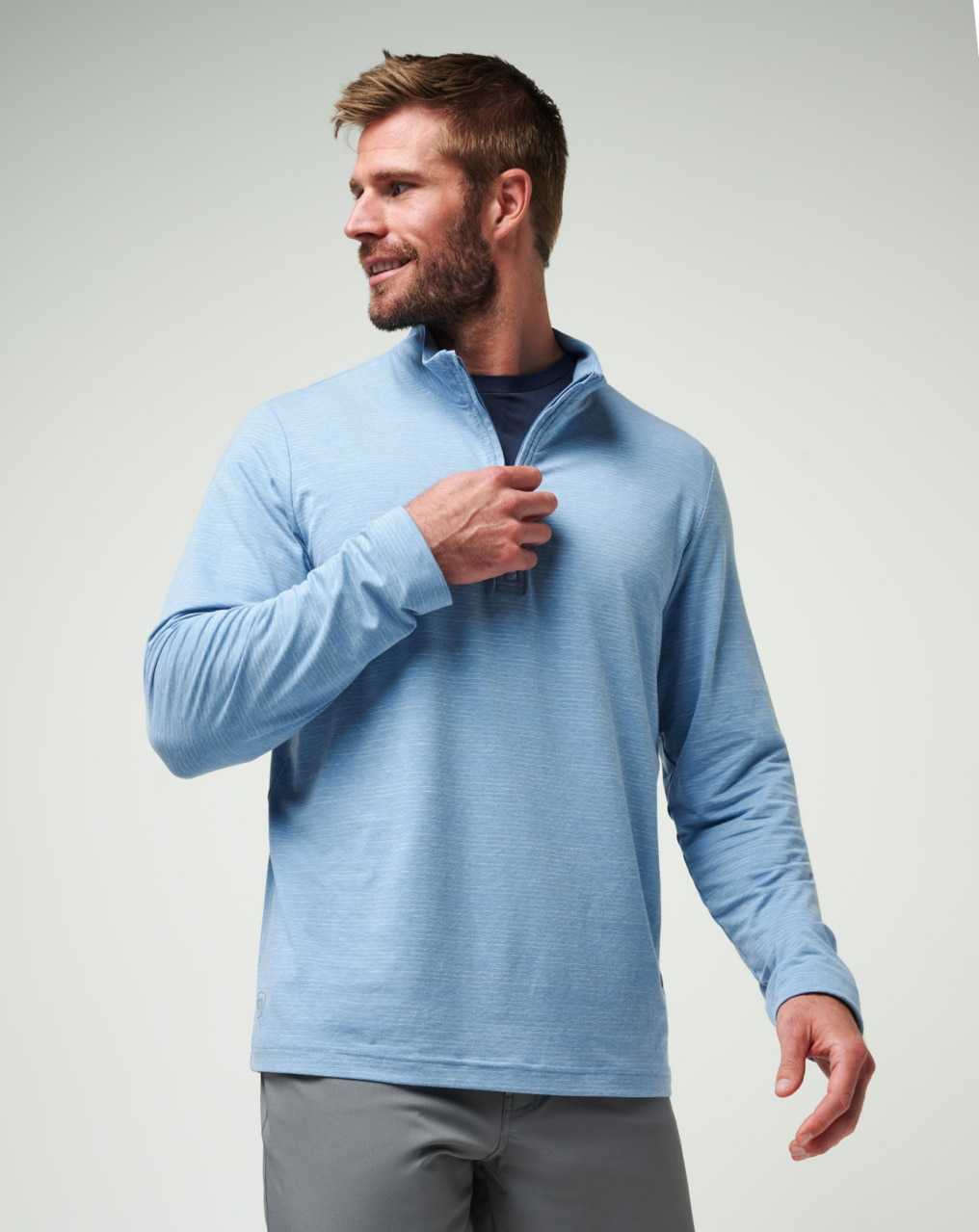 Travis Mathew The Heater Quarter Zip Heather Blue | ROILZFN-20