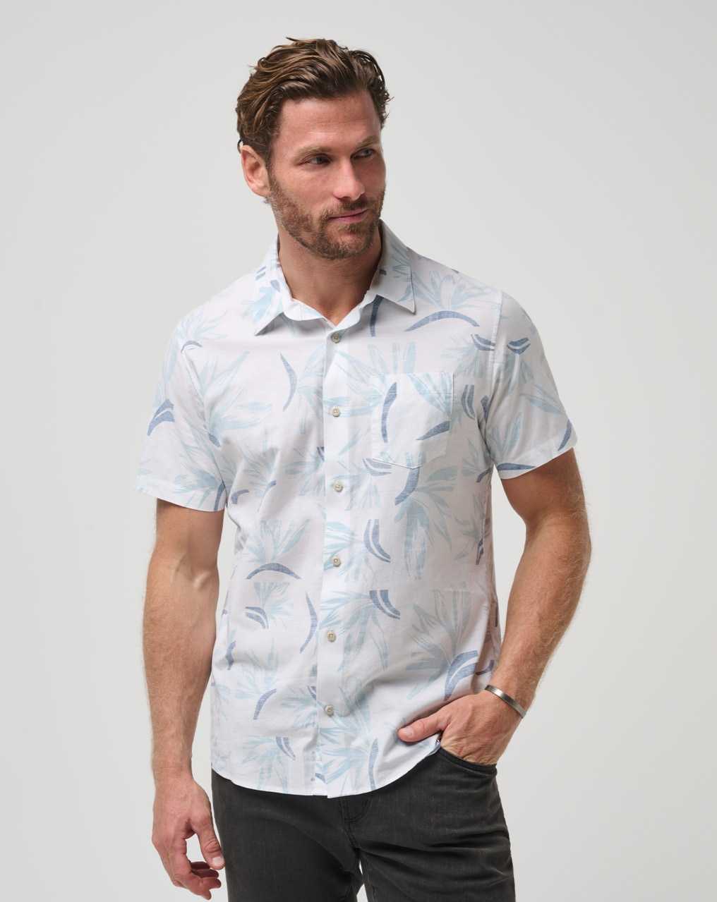 Travis Mathew The Thick Of It Button-up White/Quiet Harbor | LKAJHNB-95