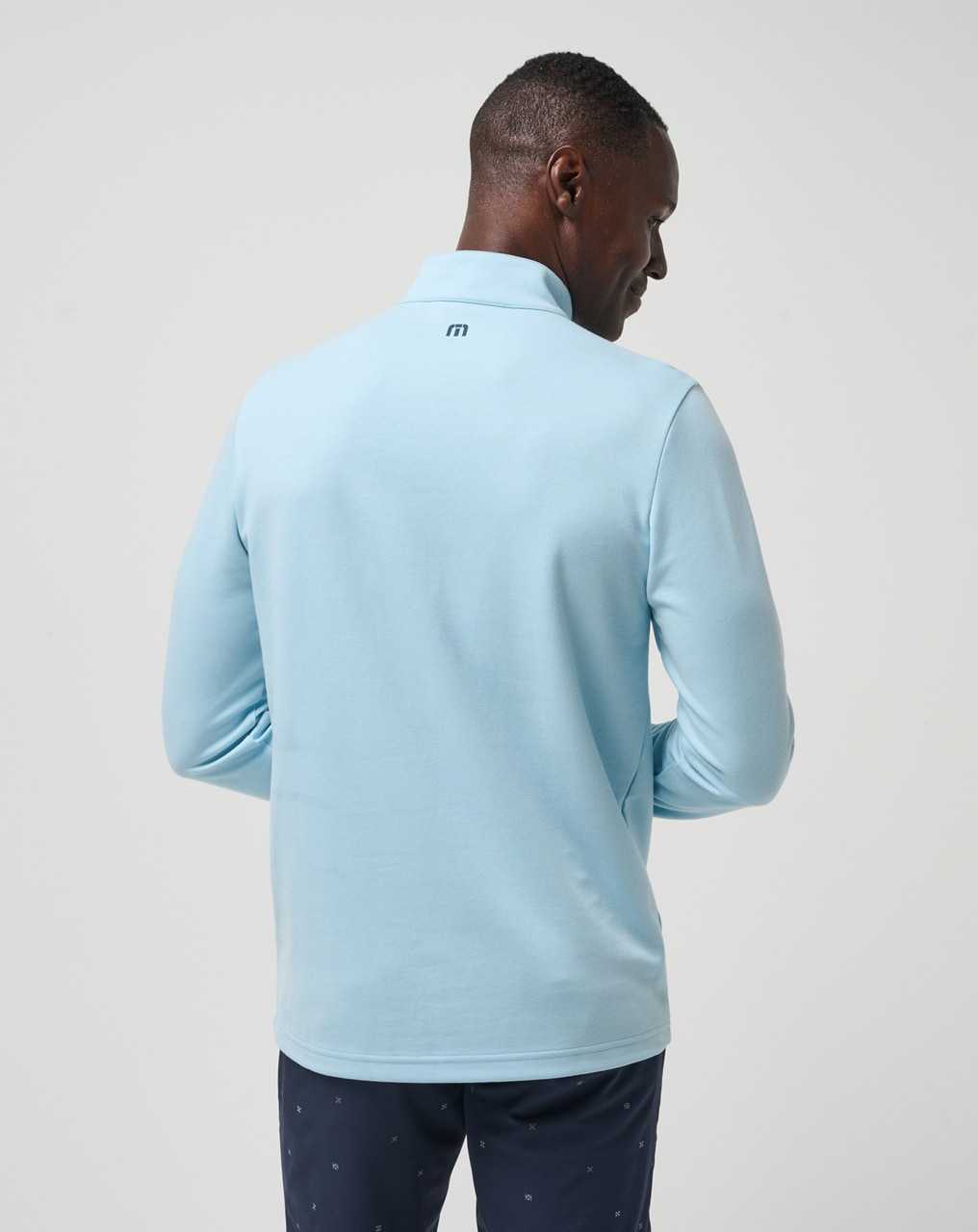 Travis Mathew Upgraded Chest Stripe Quarter Zip Heather Dream Blue | VLPBKEJ-79