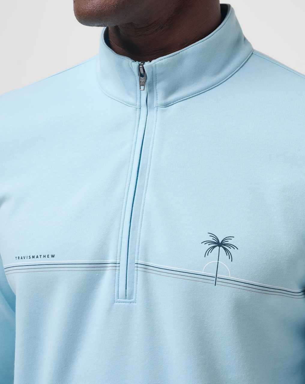 Travis Mathew Upgraded Chest Stripe Quarter Zip Heather Dream Blue | VLPBKEJ-79