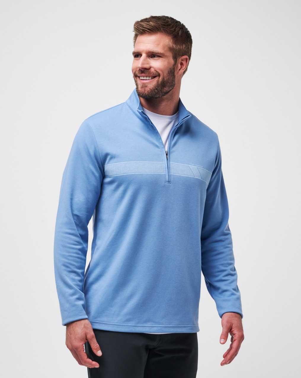 Travis Mathew Upgraded Chest Stripe Quarter Zip Quiet Harbor | CQXGJUZ-47