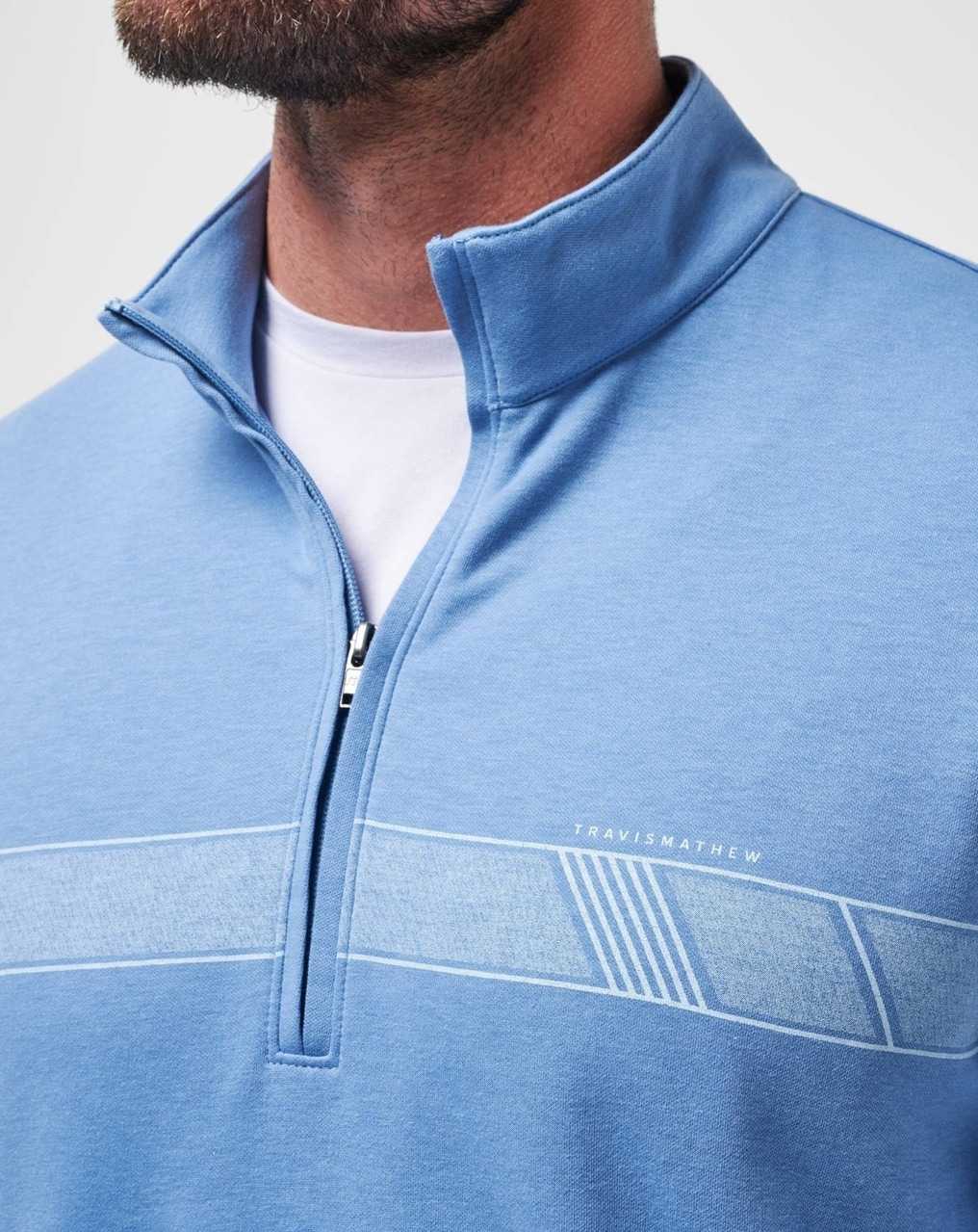 Travis Mathew Upgraded Chest Stripe Quarter Zip Quiet Harbor | CQXGJUZ-47