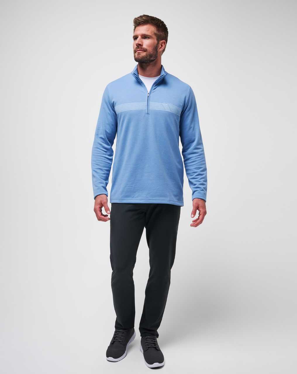 Travis Mathew Upgraded Chest Stripe Quarter Zip Quiet Harbor | CQXGJUZ-47