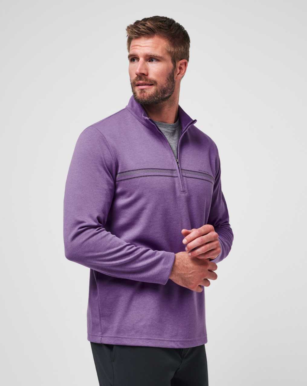 Travis Mathew Upgraded Chest Stripe Quarter Zip Heather Imperial | HSCROWV-64