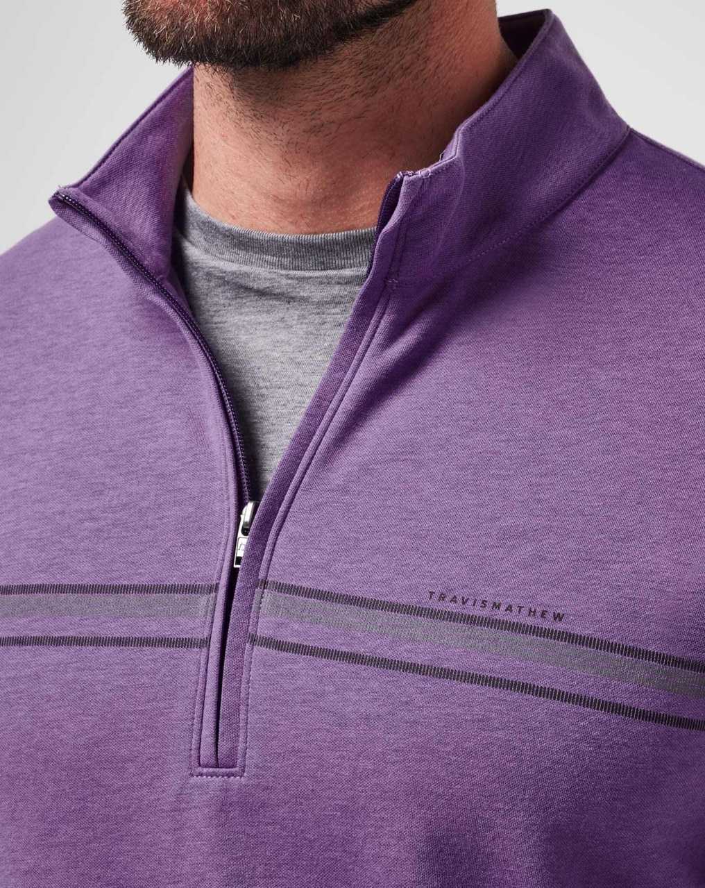 Travis Mathew Upgraded Chest Stripe Quarter Zip Heather Imperial | HSCROWV-64