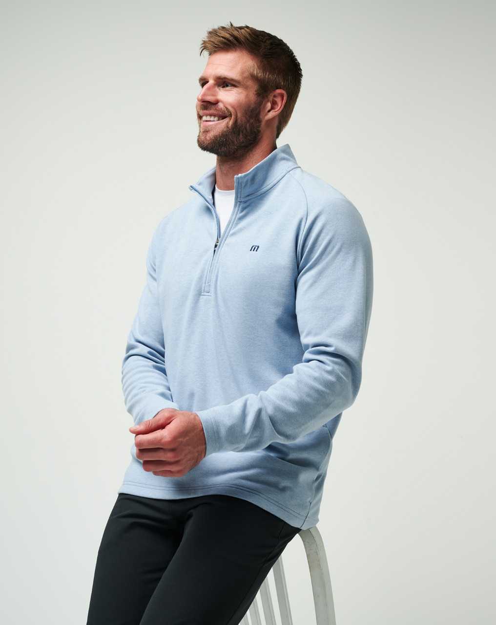 Travis Mathew Upgraded Quarter Zip Light Blue | LPHBVDJ-14