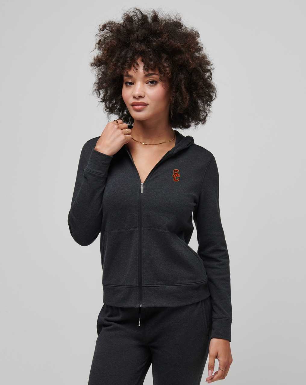 Travis Mathew Usc Cloud Zip Hoodie Heather Black | IDBMZQT-34