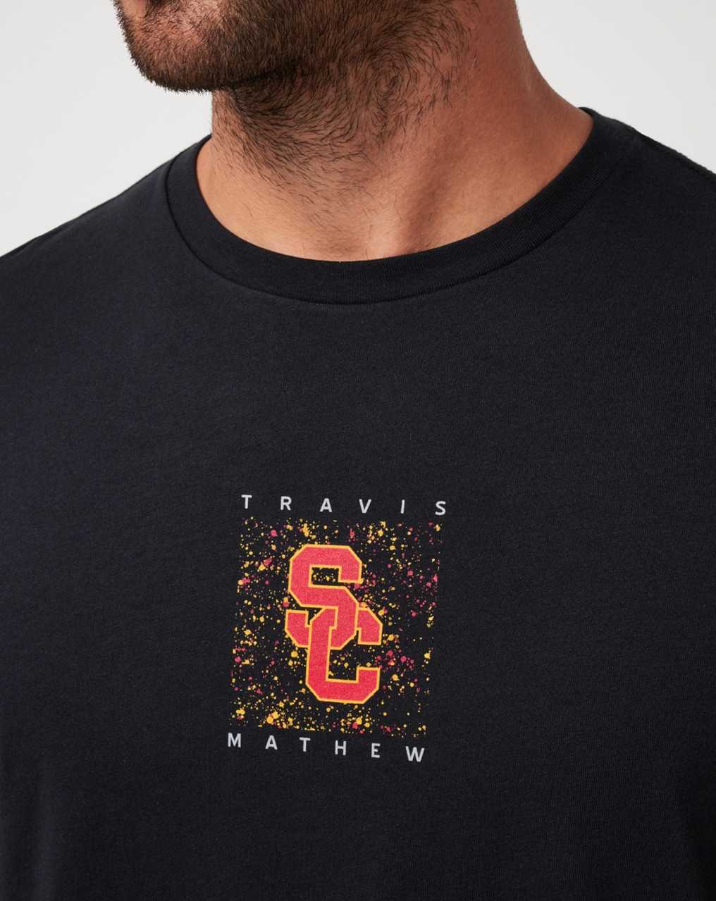 Travis Mathew Usc School Spirit Tee Black | KZDJWSI-41